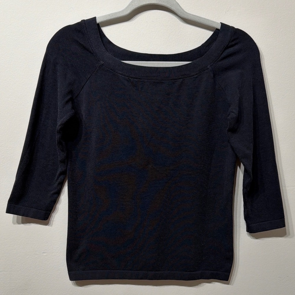 Wolford Black Scoop Neck 3/4 Sleeve Knit Top Cotton Blend Women Medium